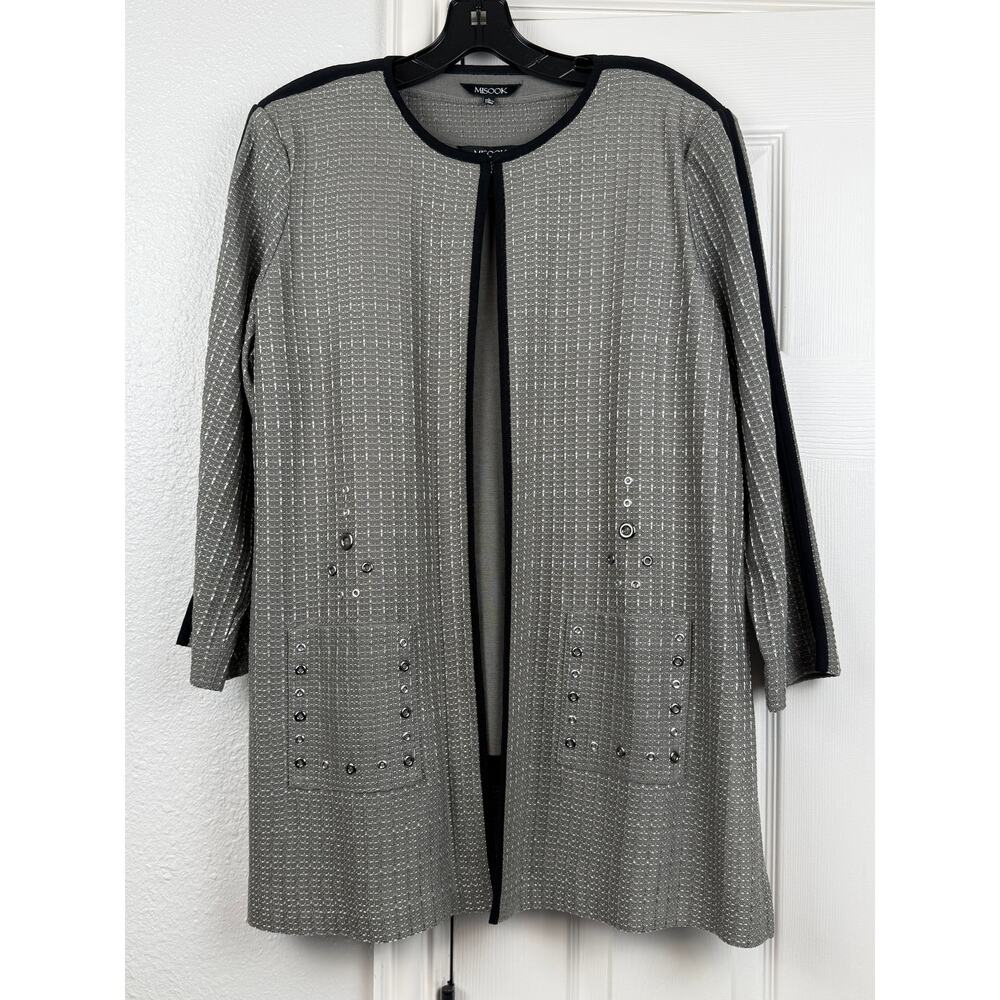 Misook 3 Piece Knit Pant Suit Taupe Gray Jacket Tank Pants Women L